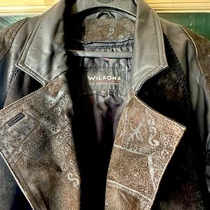 Wilson’s XL women’s leather duster jacket with ornamental lace